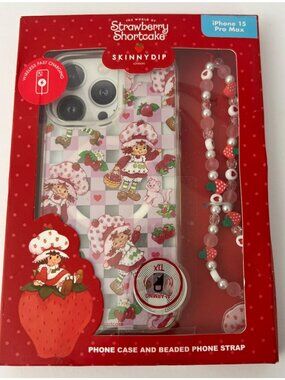 Strawberry Shortcake iPhone 15 Pro Max Phone Case & Beaded Phone Strap NEW